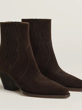 Hermes Chocolate Brown Suede Vegas Ankle Boots size 36